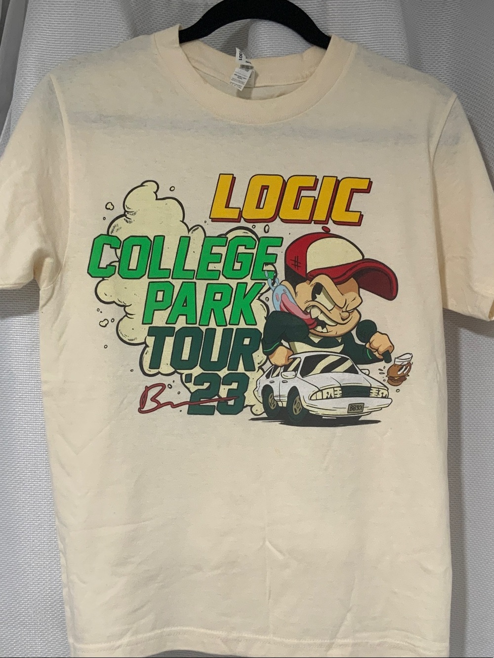 Logic College Park Tour '23 Graphic Tee - Cream with Green & Red Print